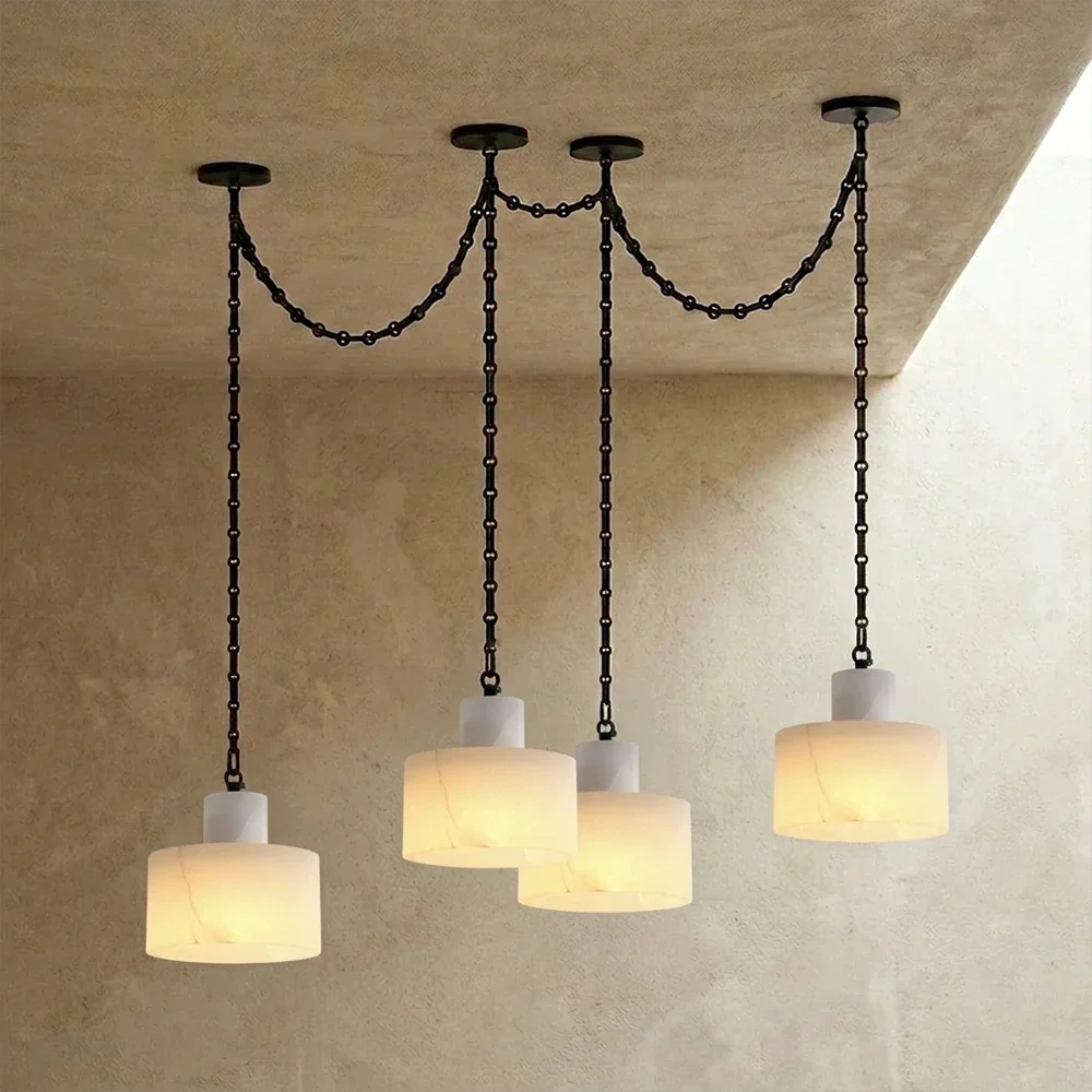 Alabaster Cylindrical Cluster Chain Chandelier – Alabaster detail 50