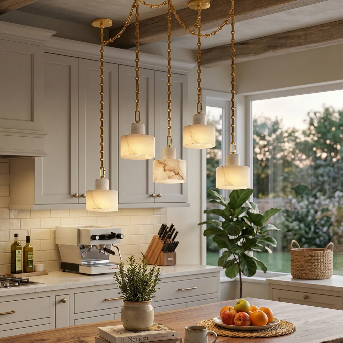 Alabaster Cylindrical Cluster Chain Chandelier – Alabaster detail 7