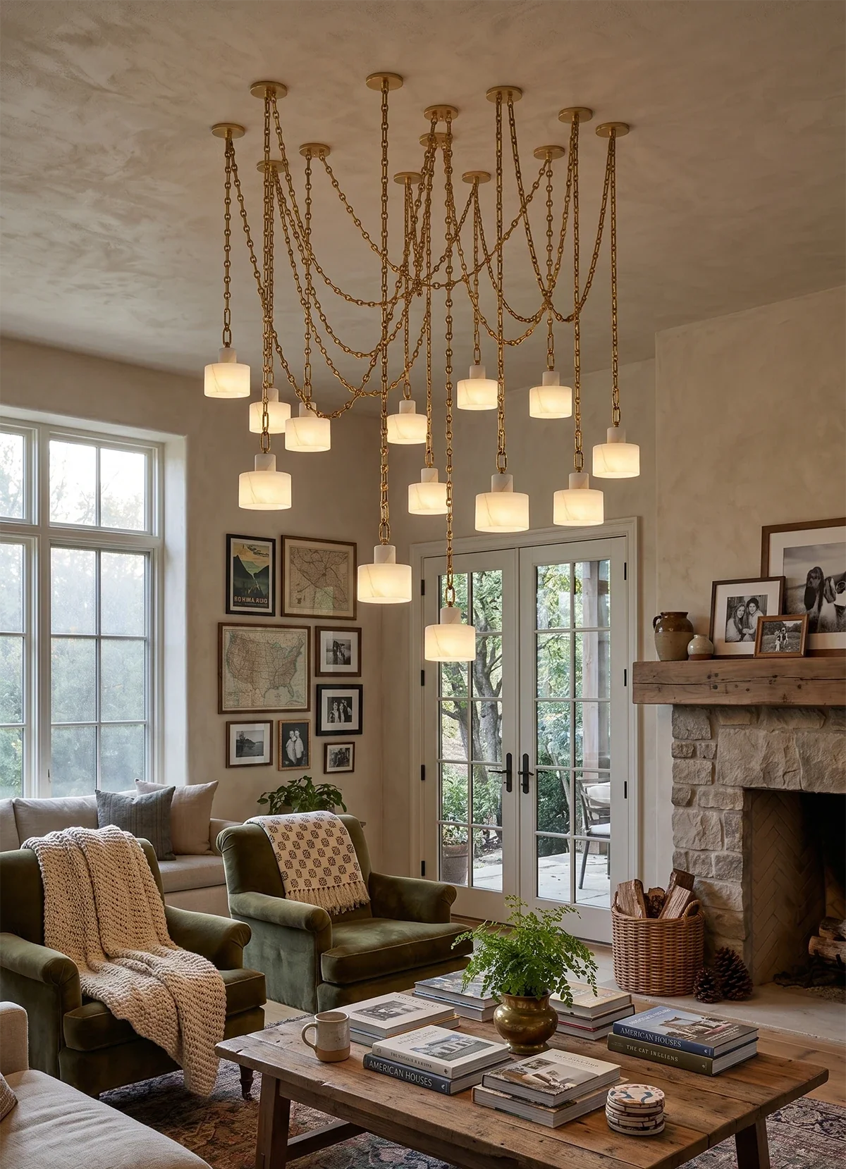 Alabaster Cylindrical Cluster Chain Chandelier – Alabaster detail 11