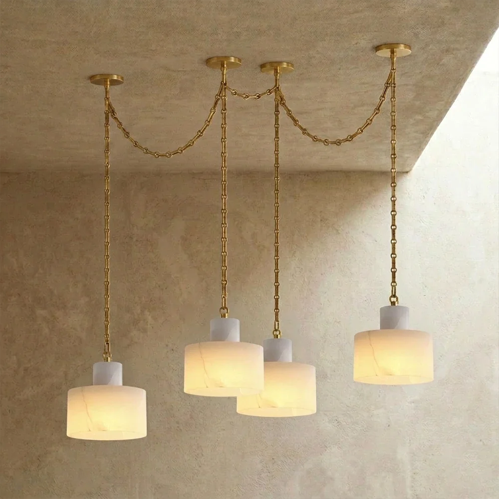 Alabaster Cylindrical Cluster Chain Chandelier – Alabaster detail 51