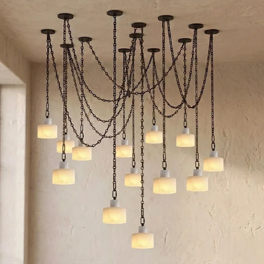 Alabaster Cylindrical Cluster Chain Chandelier – Alabaster detail 61