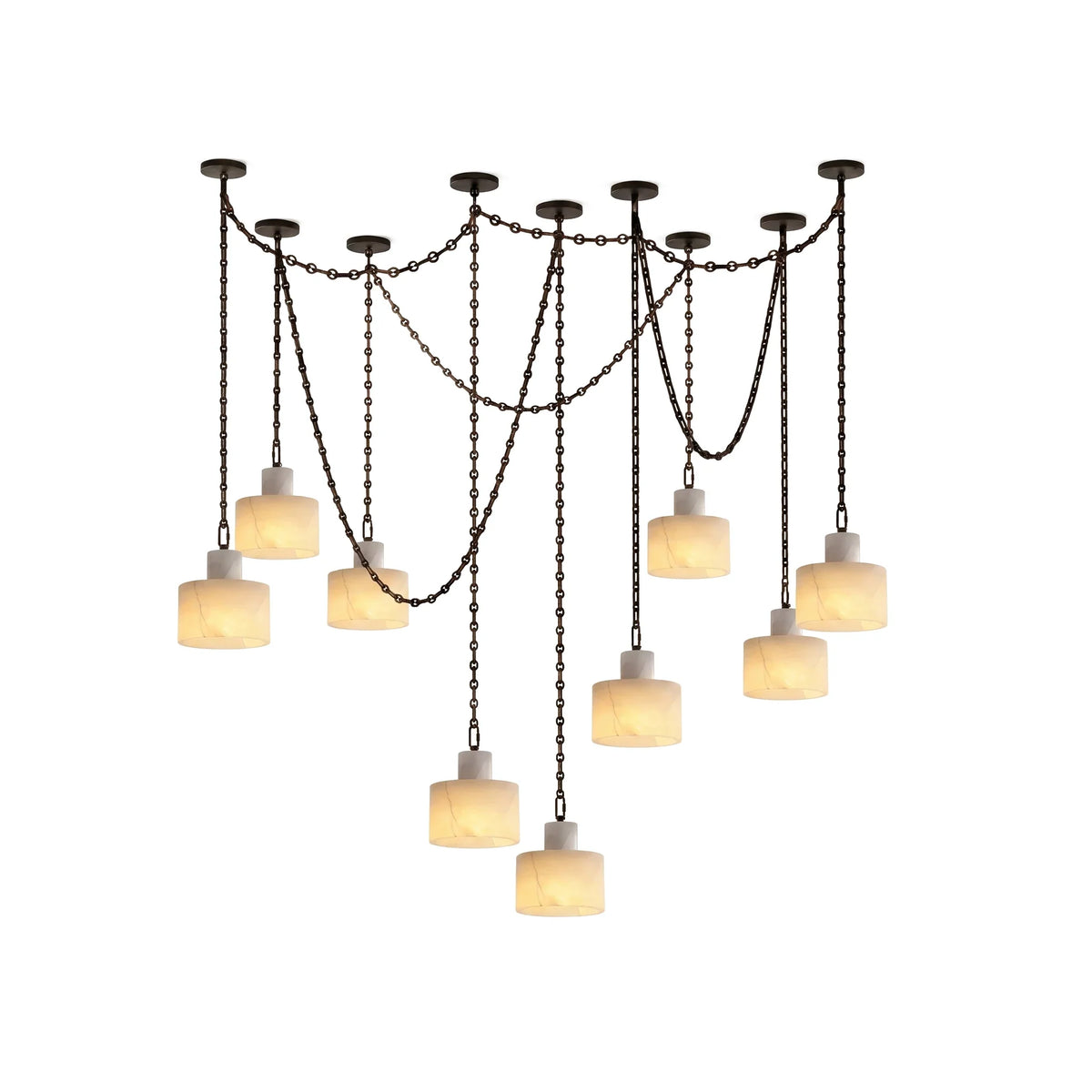 Alabaster Cylindrical Cluster Chain Chandelier – Alabaster detail 62