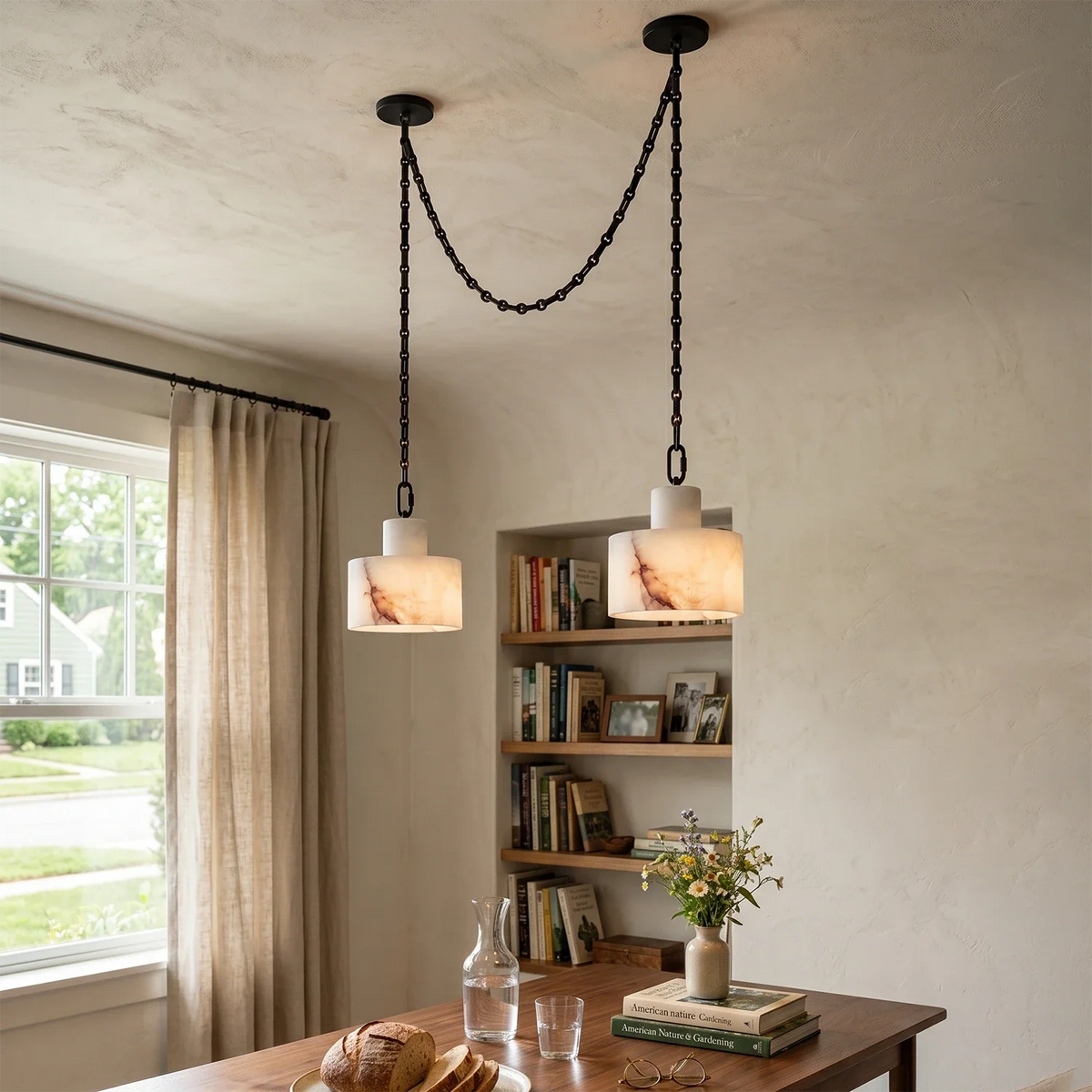 Alabaster Cylindrical Cluster Chain Chandelier – Alabaster detail 10