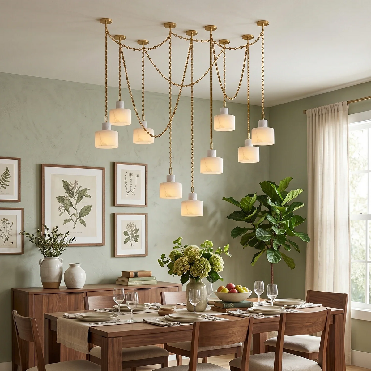 Alabaster Cylindrical Cluster Chain Chandelier – Alabaster detail 6