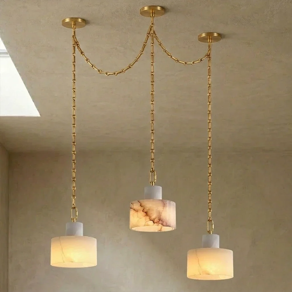 Alabaster Cylindrical Cluster Chain Chandelier – Alabaster detail 49