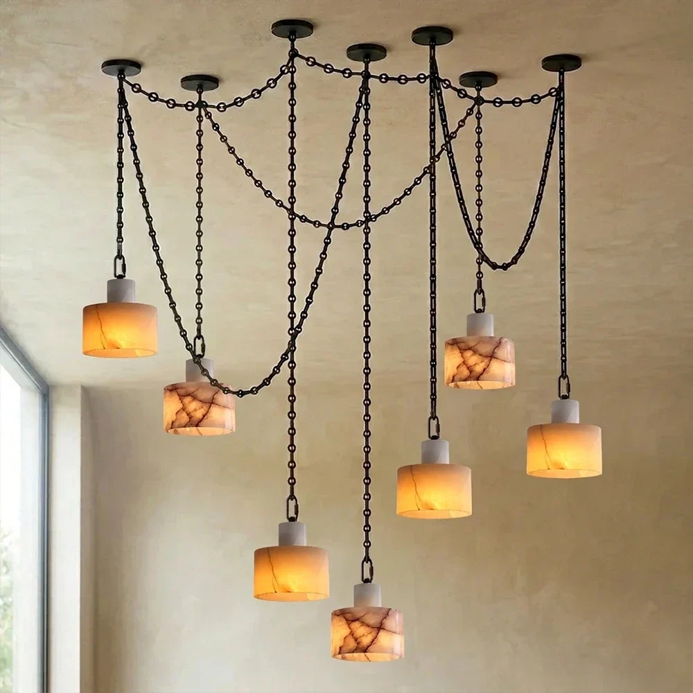 Alabaster Cylindrical Cluster Chain Chandelier – Alabaster detail 54
