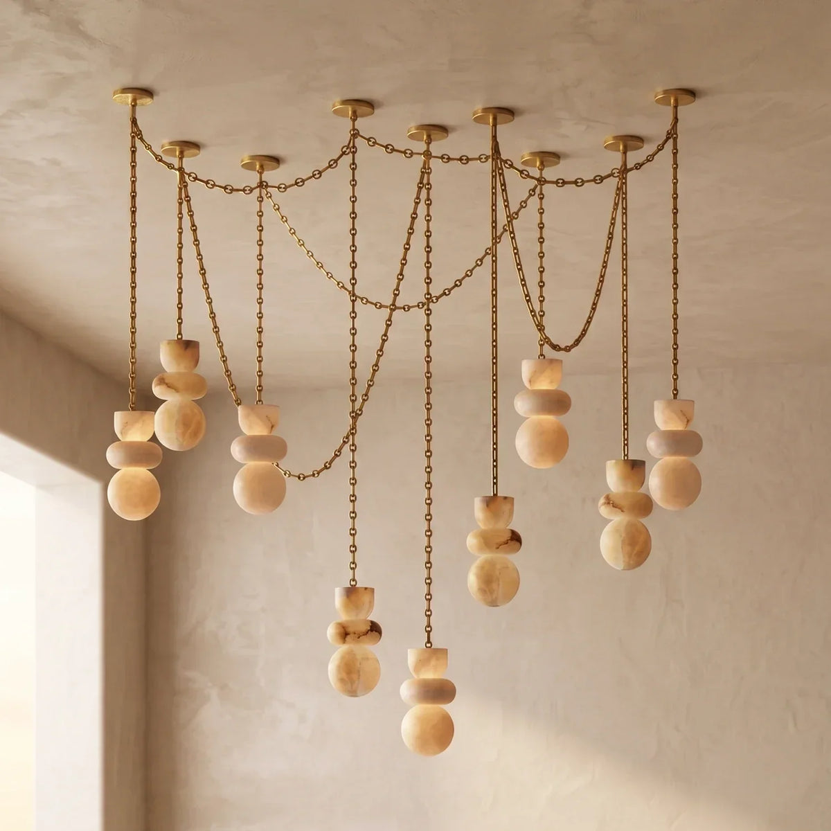 Alabaster Cylindrical Chain Chandelier – Alabaster detail 70
