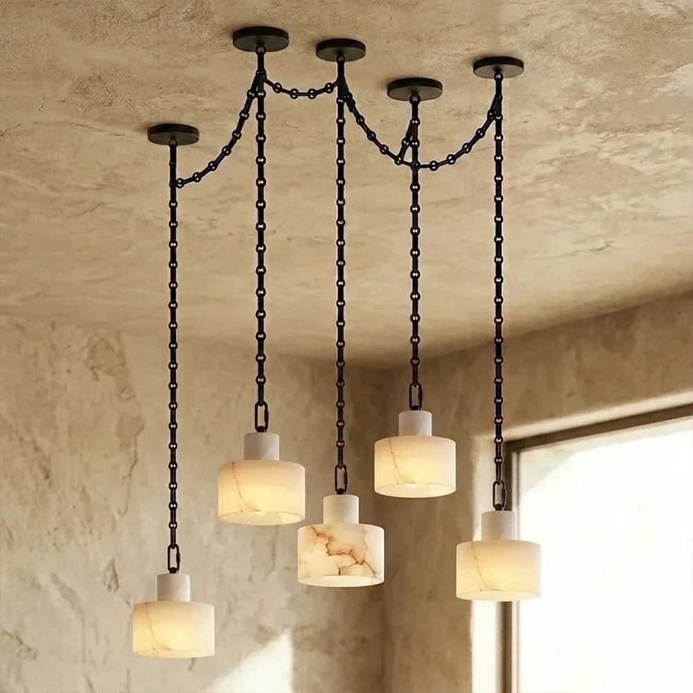 Alabaster Cylindrical Cluster Chain Chandelier – Alabaster detail 52