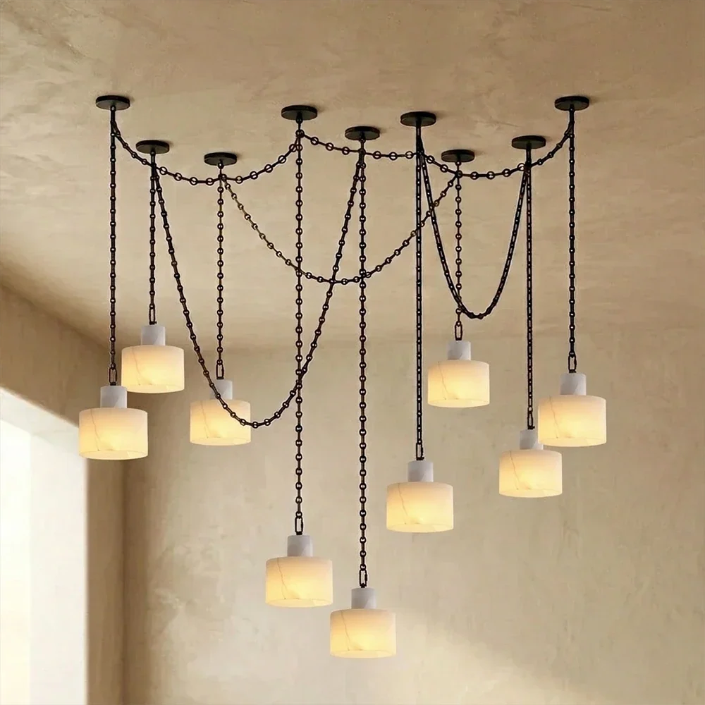 Alabaster Cylindrical Cluster Chain Chandelier – Alabaster detail 56