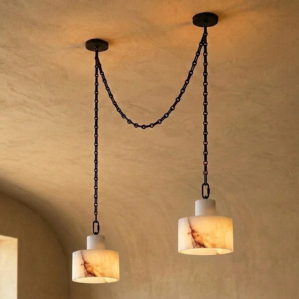 Alabaster Cylindrical Cluster Chain Chandelier – Alabaster detail 46