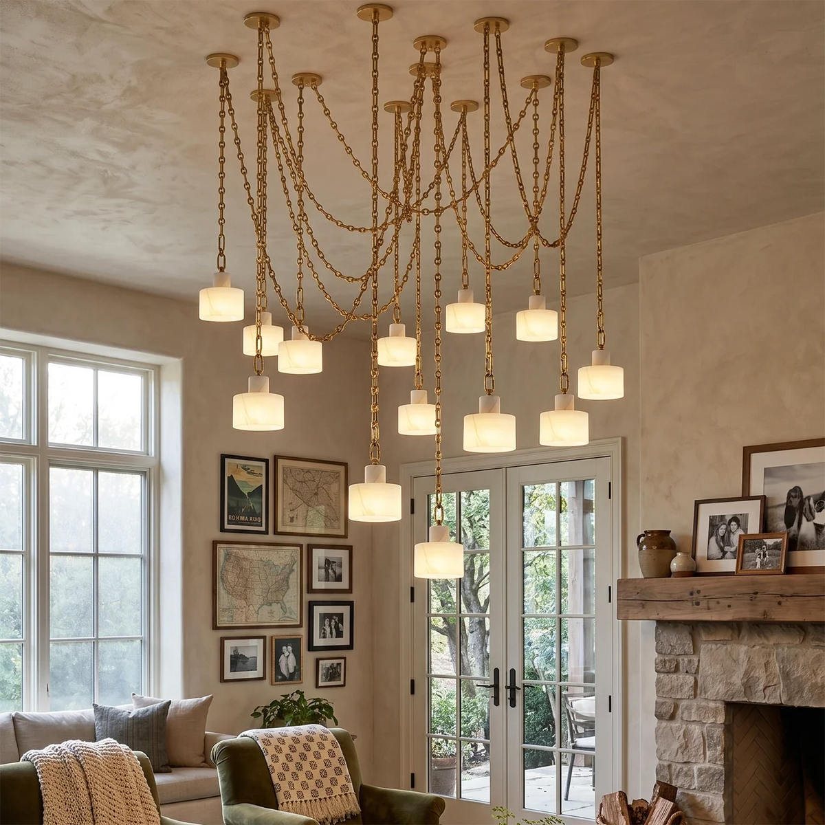 Alabaster Cylindrical Cluster Chain Chandelier – Alabaster detail 4