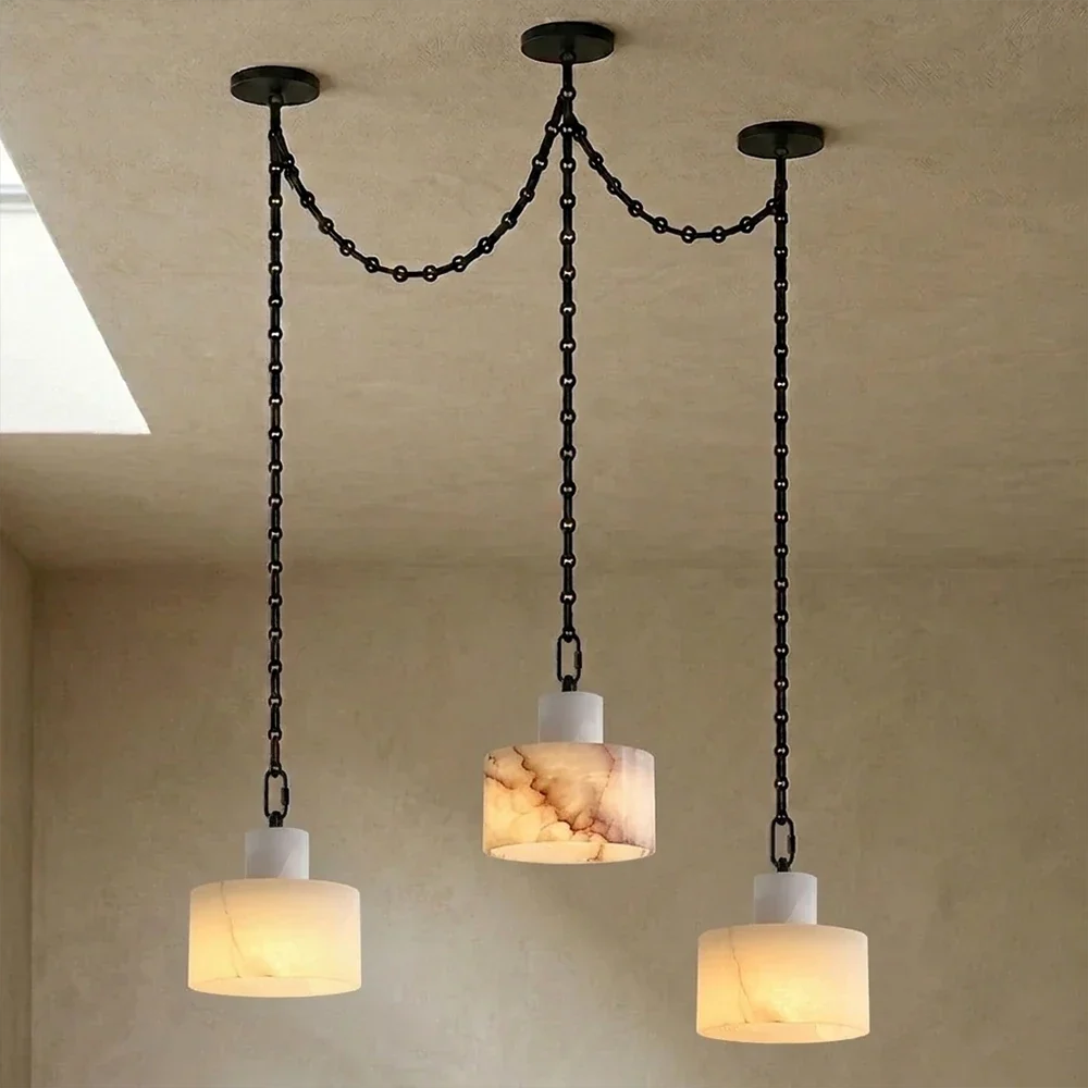Alabaster Cylindrical Cluster Chain Chandelier – Alabaster detail 48