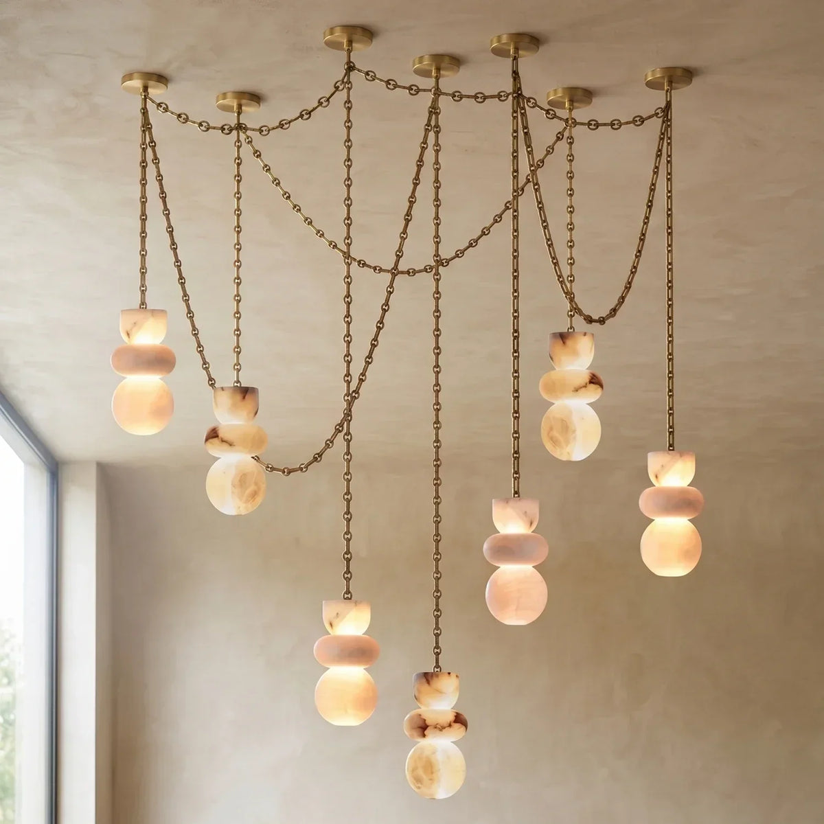 Alabaster Cylindrical Chain Chandelier – Alabaster detail 69