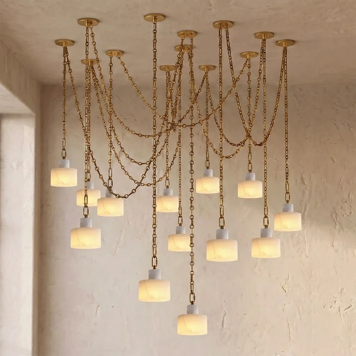 Alabaster Cylindrical Cluster Chain Chandelier – Alabaster detail 60