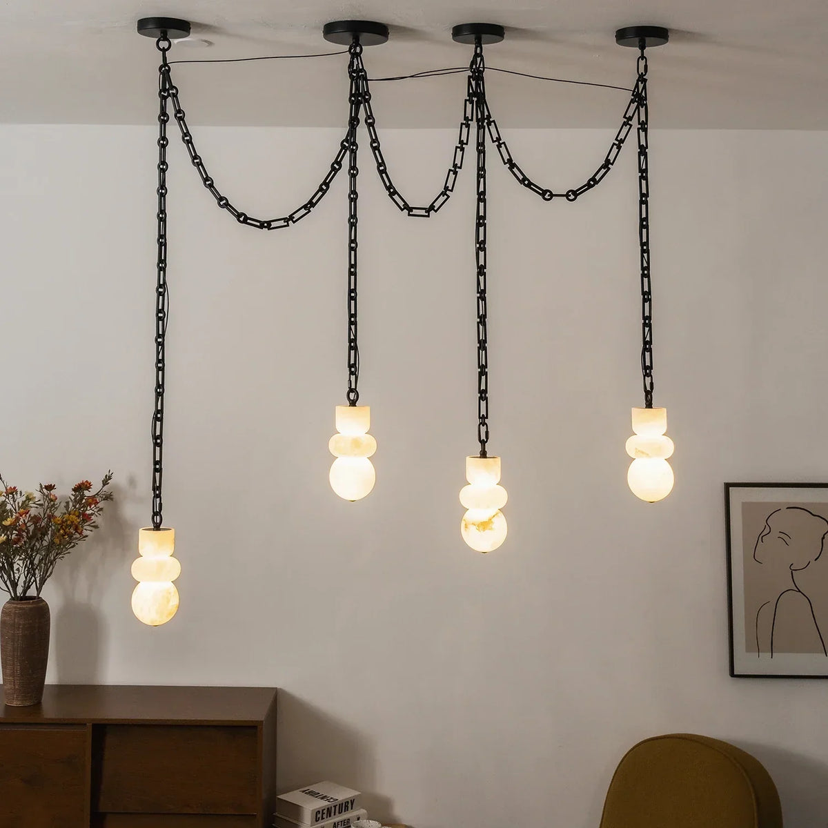Alabaster Cylindrical Chain Chandelier – Alabaster detail 19