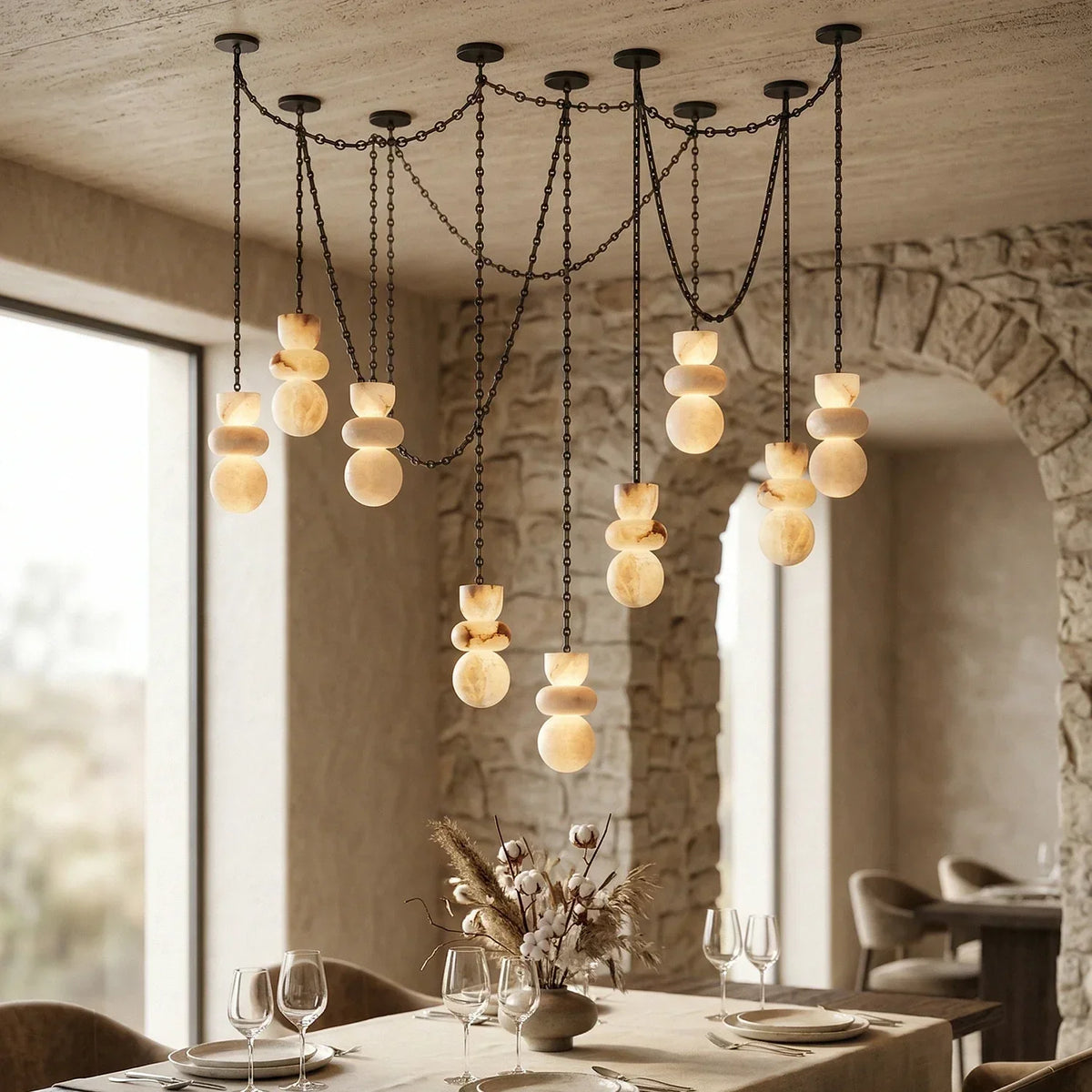 Alabaster Cylindrical Chain Chandelier – Alabaster detail 5