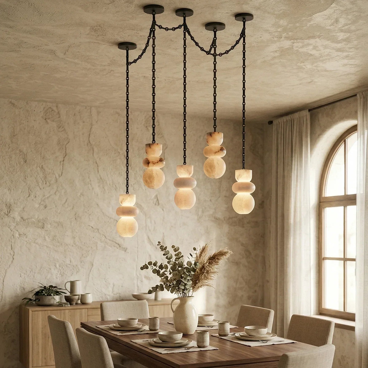 Alabaster Cylindrical Chain Chandelier – Alabaster detail 3