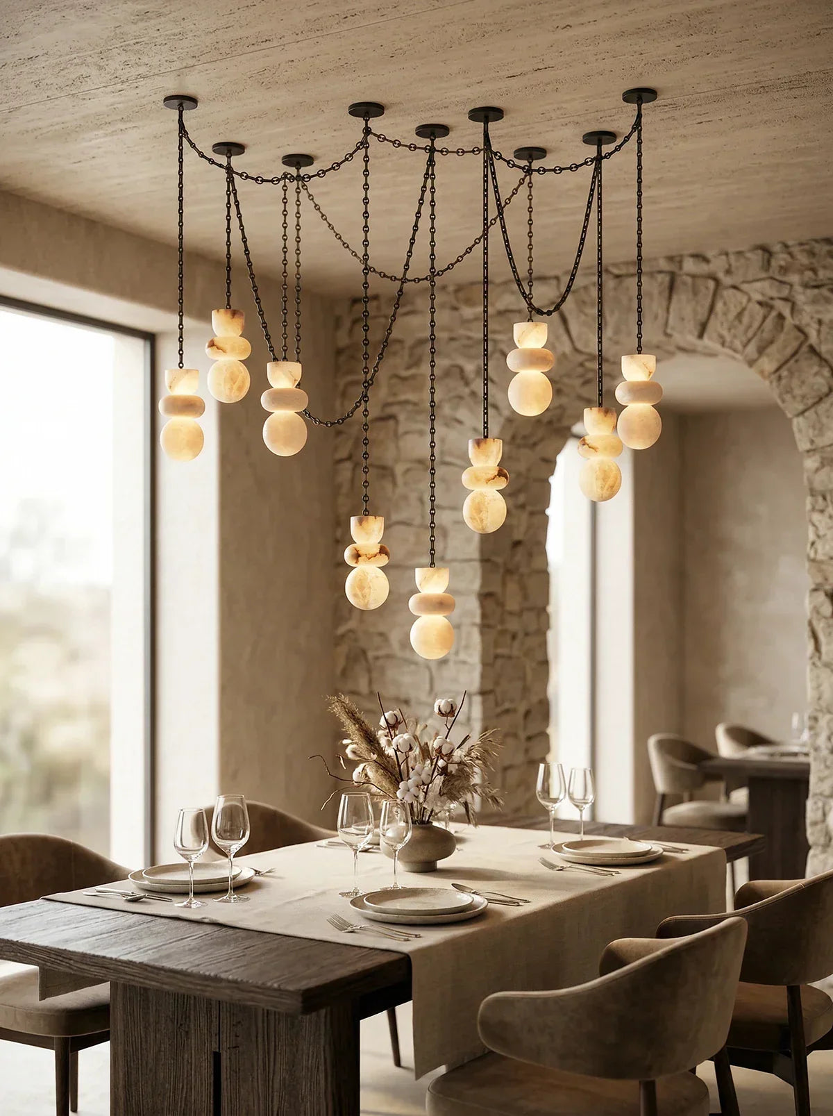Alabaster Cylindrical Chain Chandelier – Alabaster detail 12