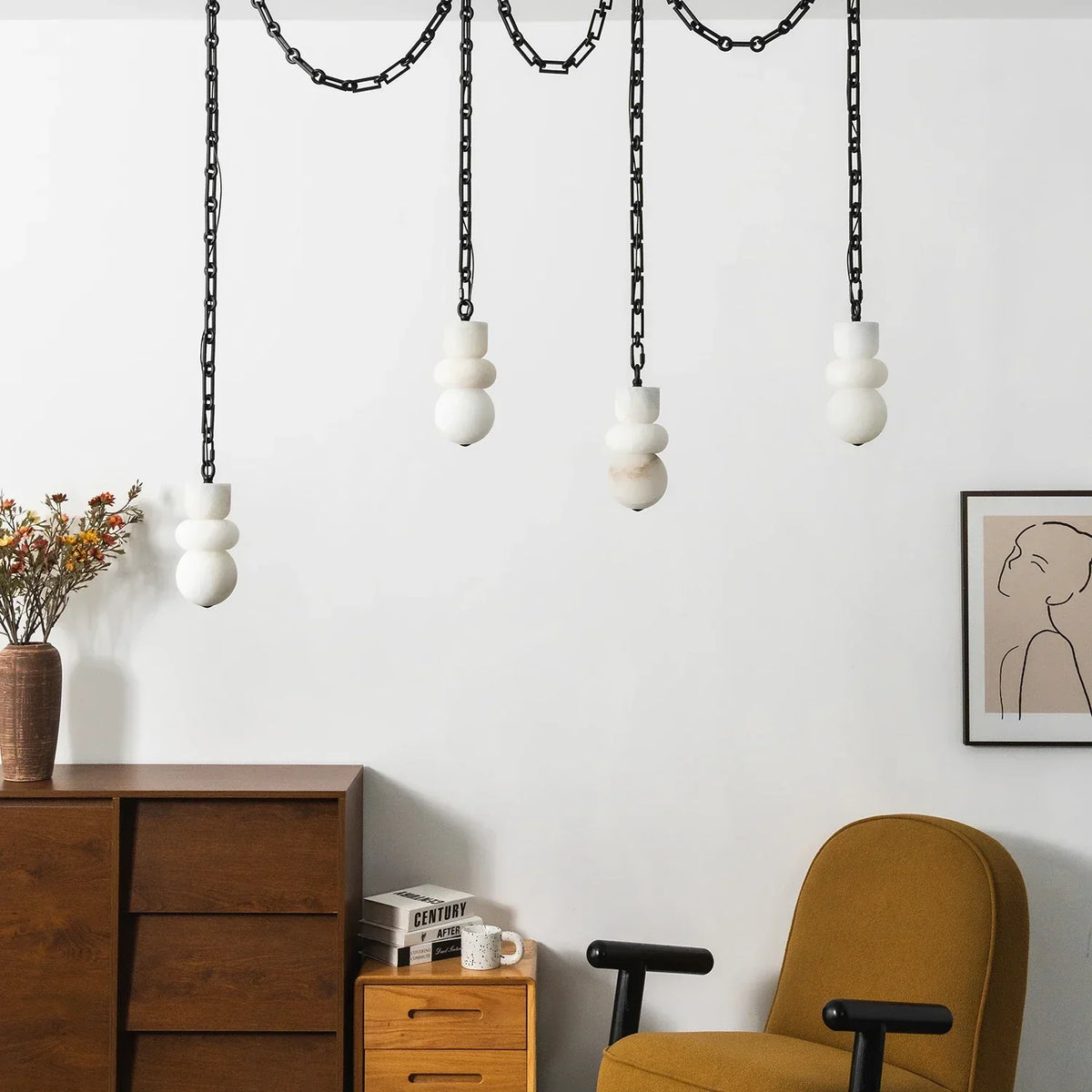 Alabaster Cylindrical Chain Chandelier – Alabaster detail 21