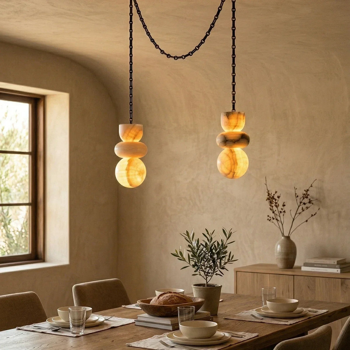 Alabaster Cylindrical Chain Chandelier – Alabaster detail 7