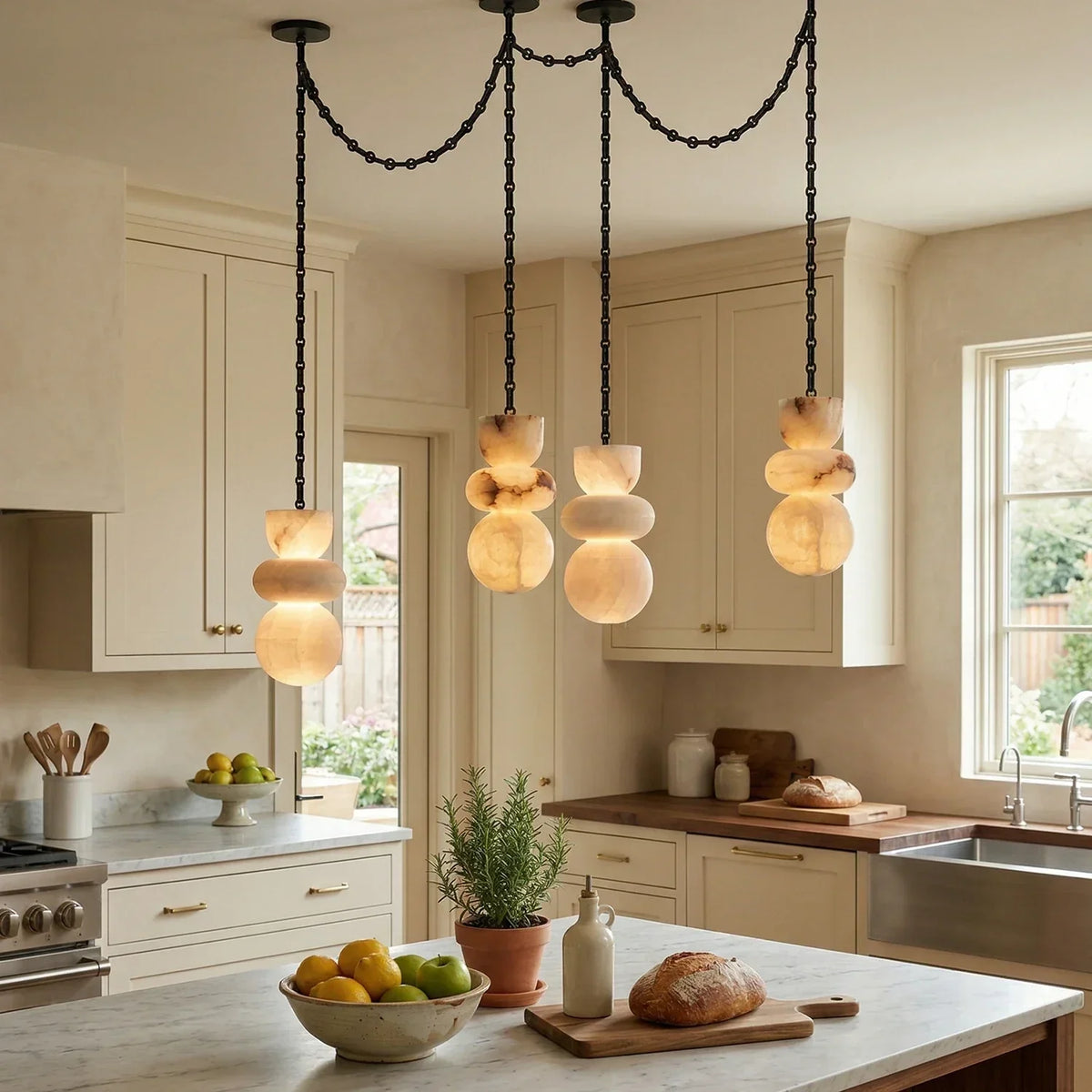 Alabaster Cylindrical Chain Chandelier – Alabaster detail 2