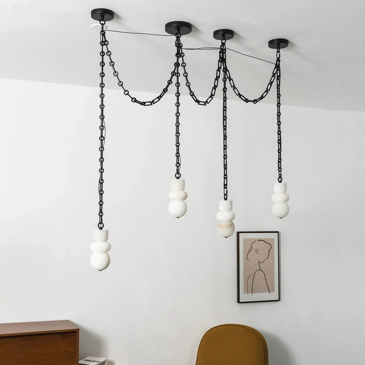 Alabaster Cylindrical Chain Chandelier – Alabaster detail 20