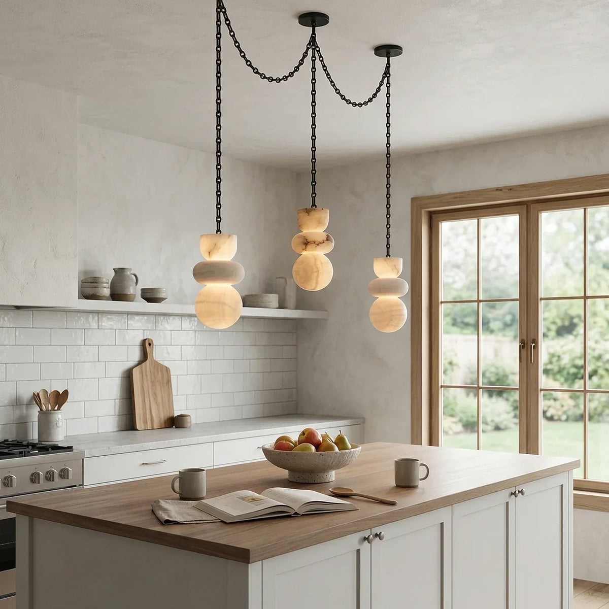 Alabaster Cylindrical Chain Chandelier – Alabaster detail 4