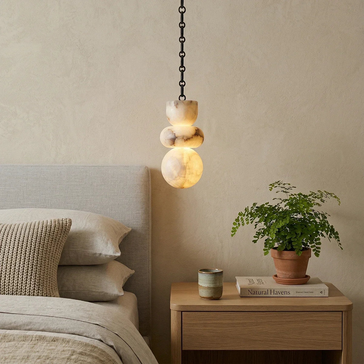 Alabaster Cylindrical Chain Chandelier – Alabaster detail 6