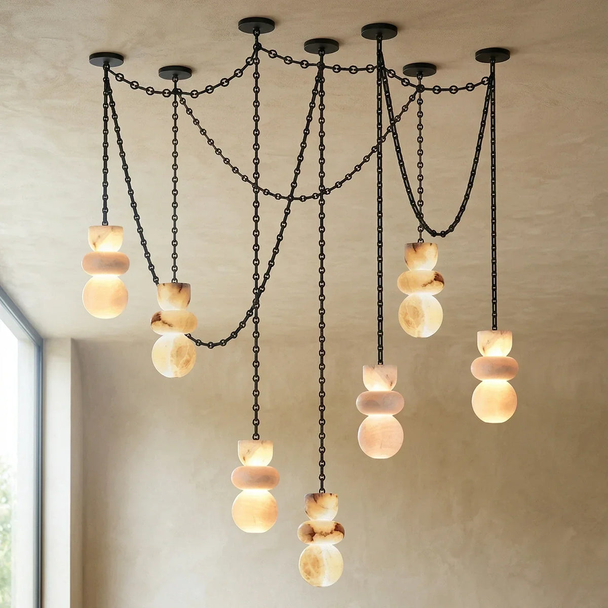 Alabaster Cylindrical Chain Chandelier – Alabaster detail 58