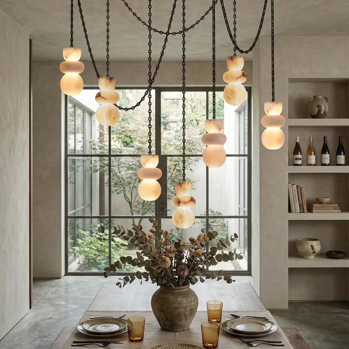 Alabaster Cylindrical Chain Chandelier – Alabaster detail 9