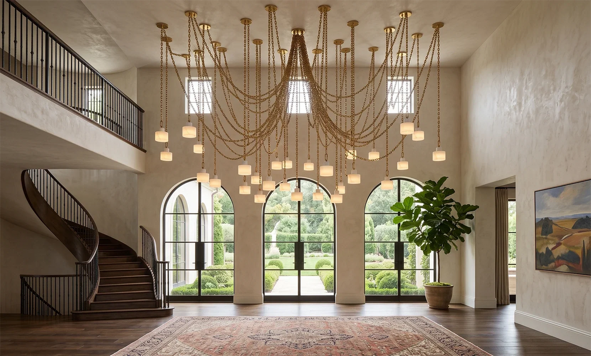 Alabaster Cylindrical Cluster Chain Chandelier – Alabaster detail 16