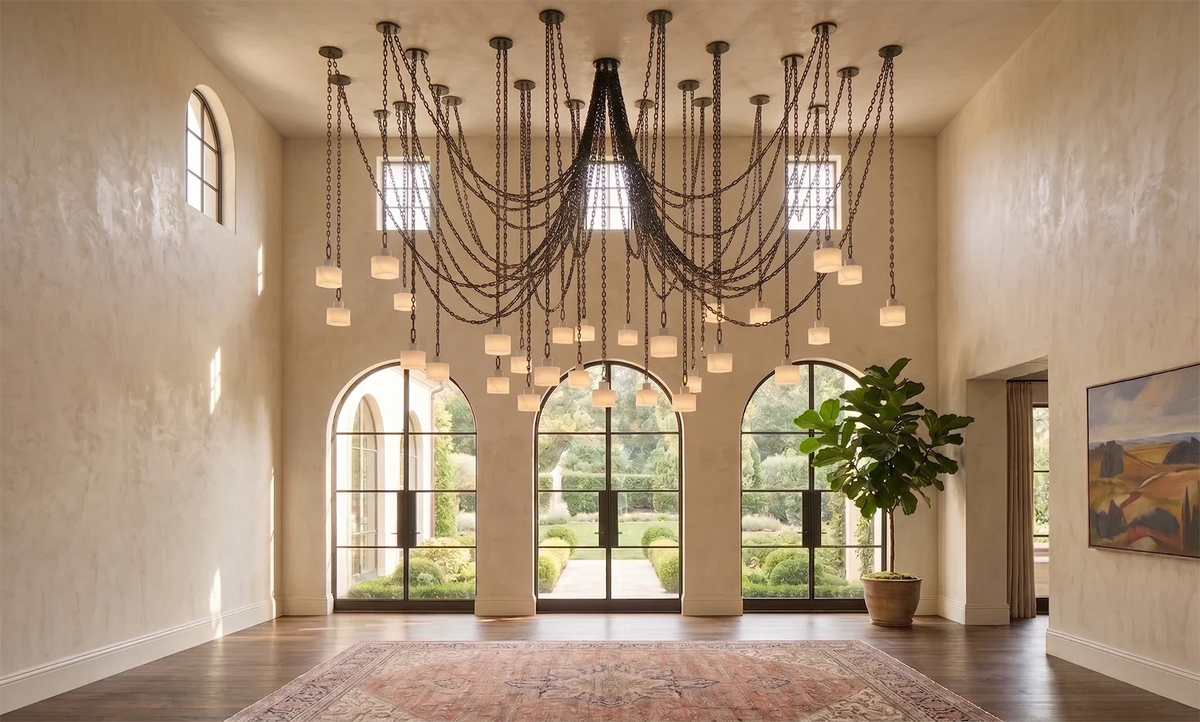 Alabaster Cylindrical Cluster Chain Chandelier – Alabaster detail 17