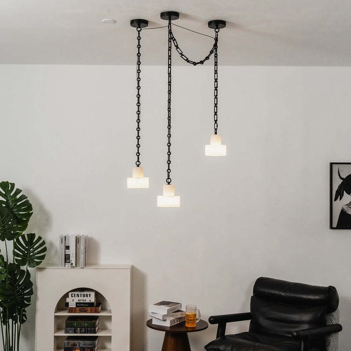 Alabaster Cylindrical Cluster Chain Chandelier – Alabaster detail 12
