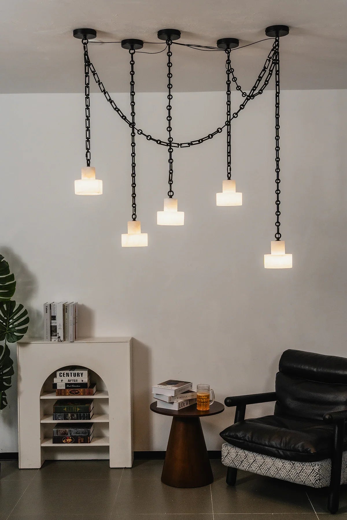 Alabaster Cylindrical Cluster Chain Chandelier – Alabaster detail 24