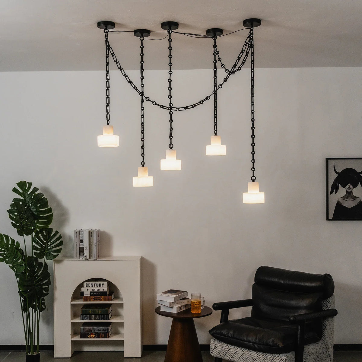 Alabaster Cylindrical Cluster Chain Chandelier – Alabaster detail 14