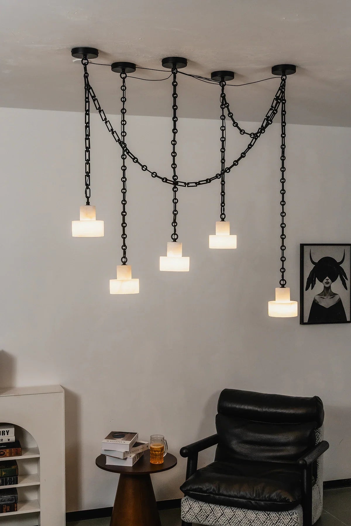 Alabaster Cylindrical Cluster Chain Chandelier – Alabaster detail 25