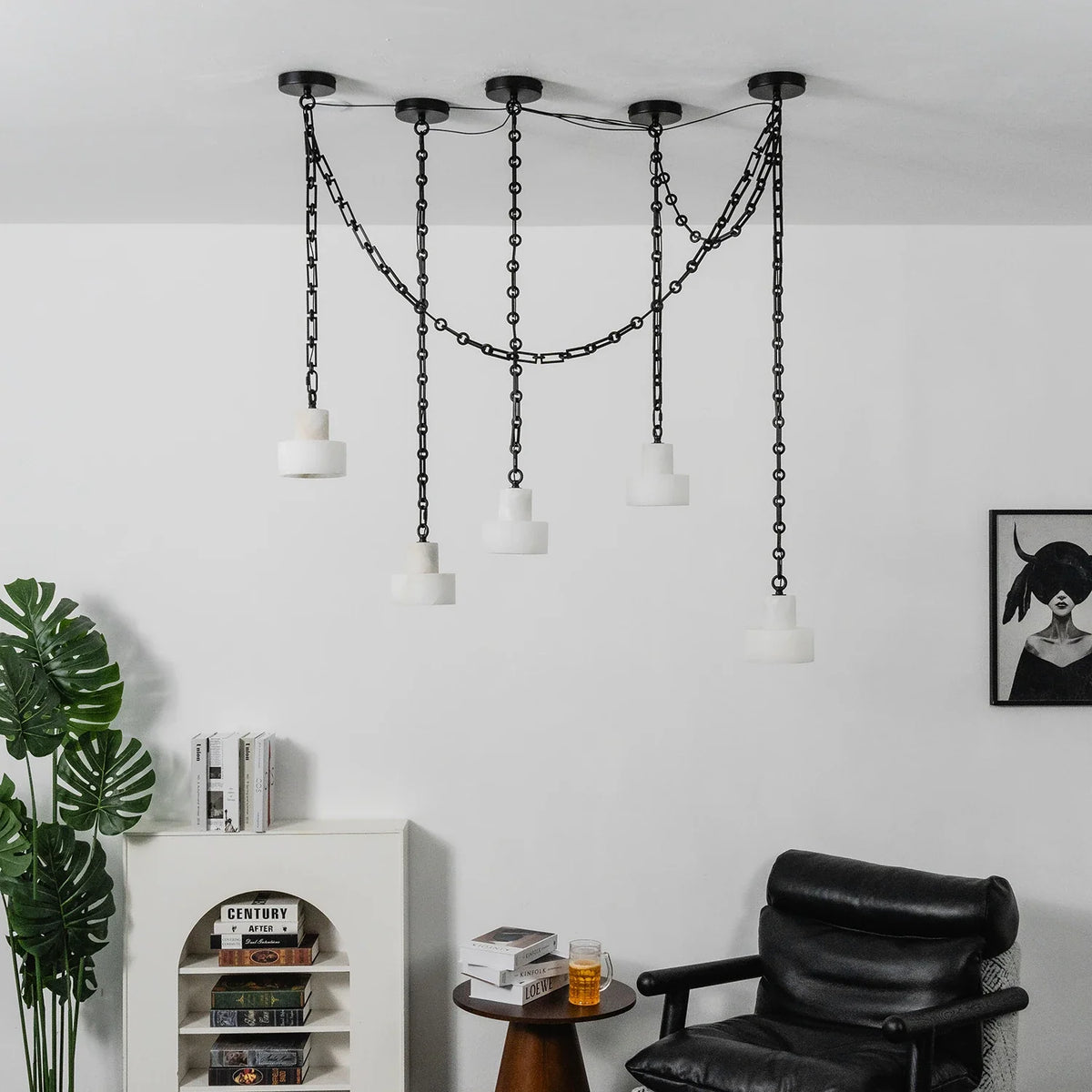 Alabaster Cylindrical Cluster Chain Chandelier – Alabaster detail 15
