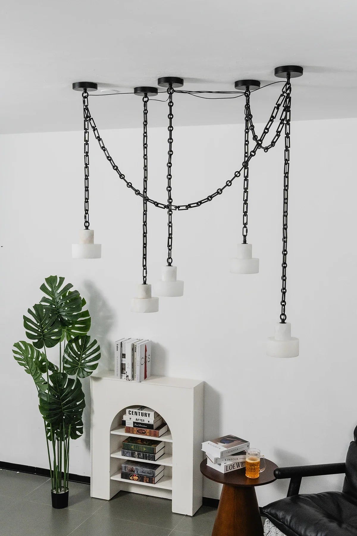 Alabaster Cylindrical Cluster Chain Chandelier – Alabaster detail 27