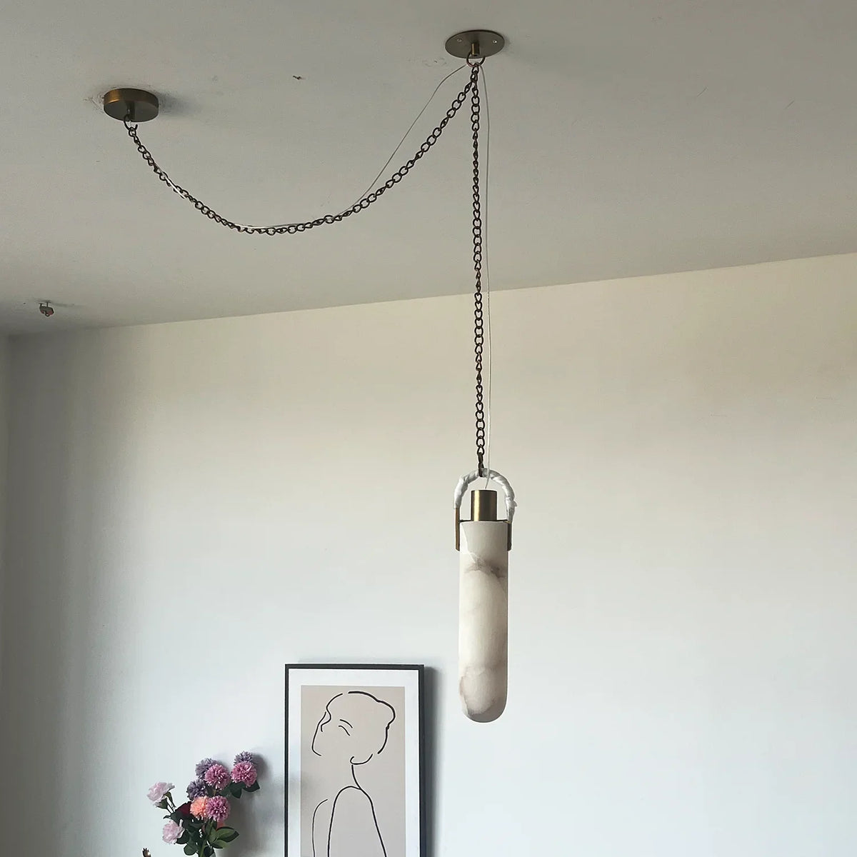 Alabaster Cylindrical Draped Chain Chandelier – Alabaster detail 12