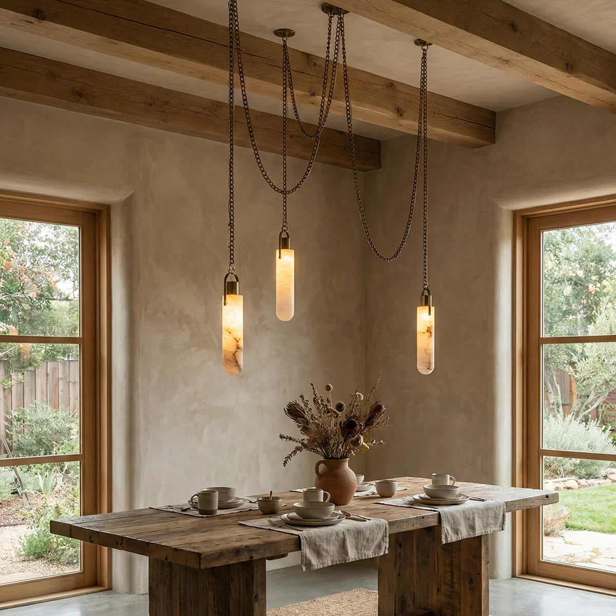 Alabaster Cylindrical Draped Chain Chandelier – Alabaster detail 6