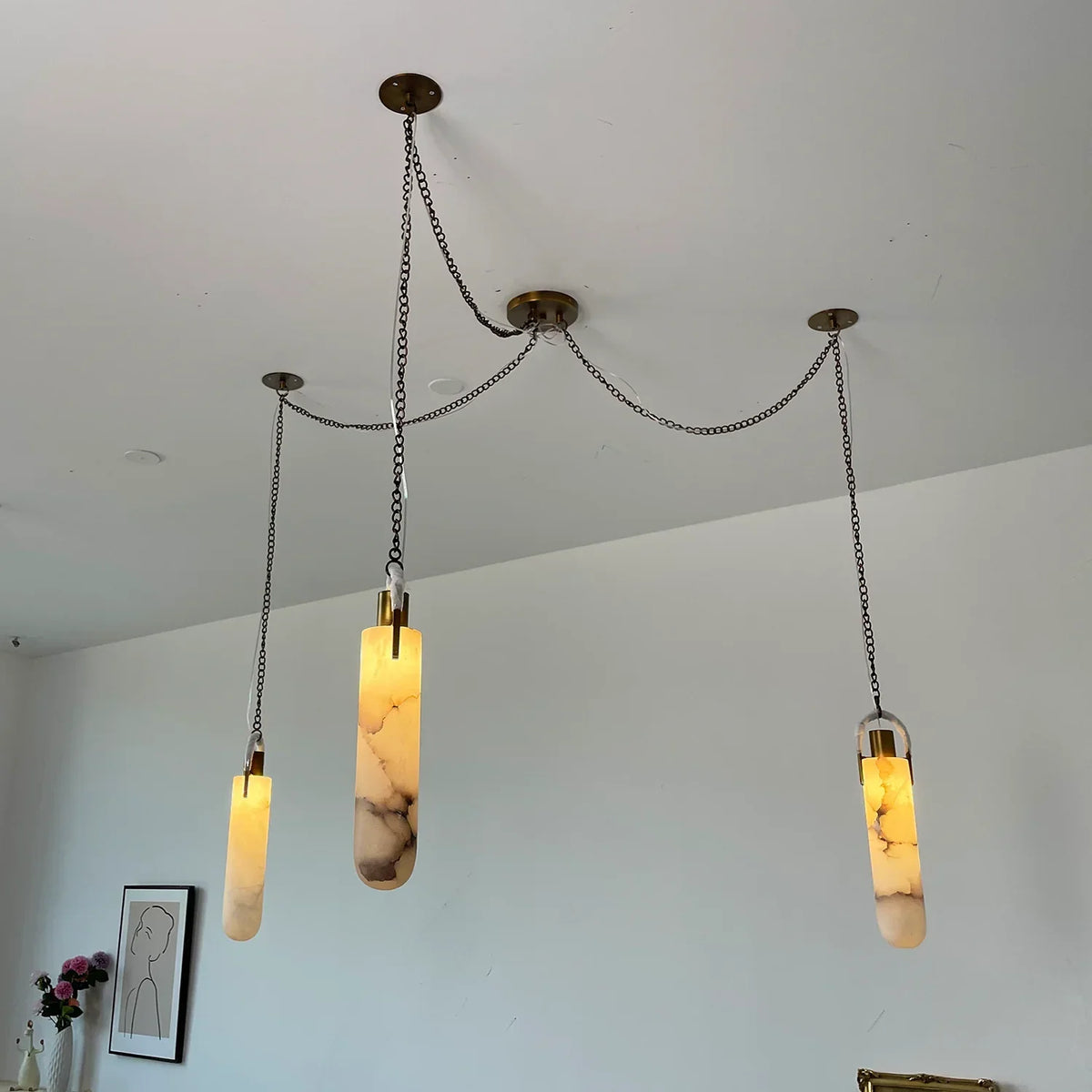 Alabaster Cylindrical Draped Chain Chandelier – Alabaster detail 14
