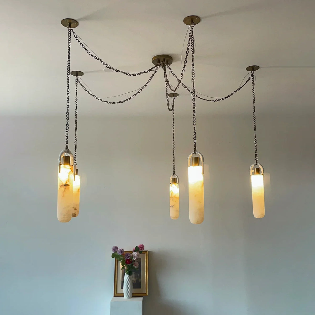 Alabaster Cylindrical Draped Chain Chandelier – Alabaster detail 16