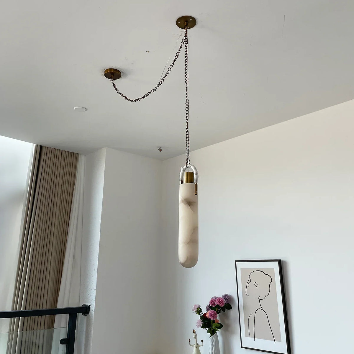 Alabaster Cylindrical Draped Chain Chandelier – Alabaster detail 13