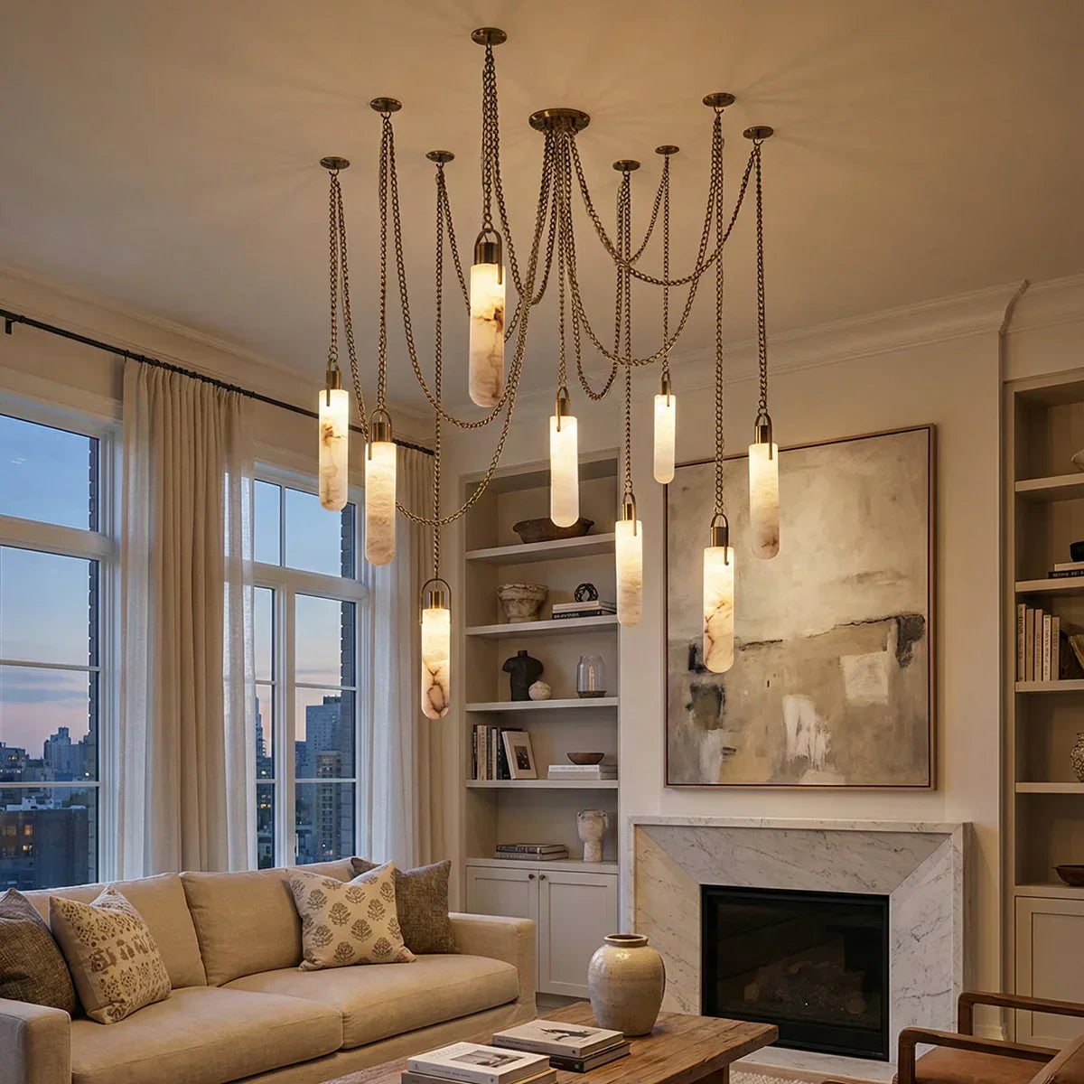 Alabaster Cylindrical Draped Chain Chandelier – Alabaster detail 3