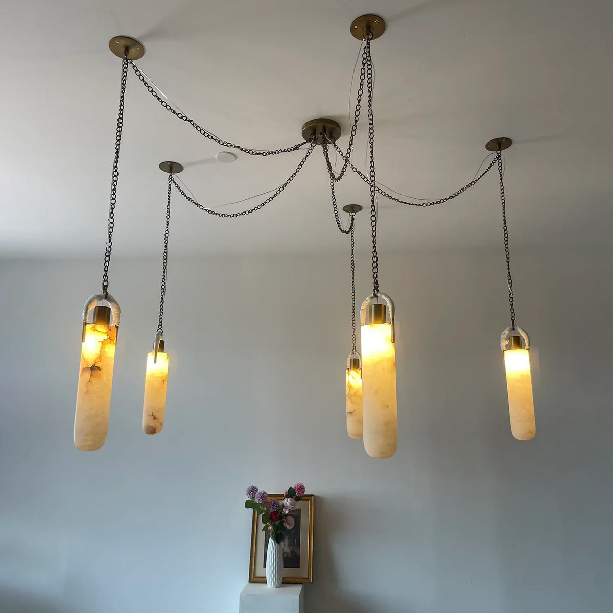 Alabaster Cylindrical Draped Chain Chandelier – Alabaster detail 15