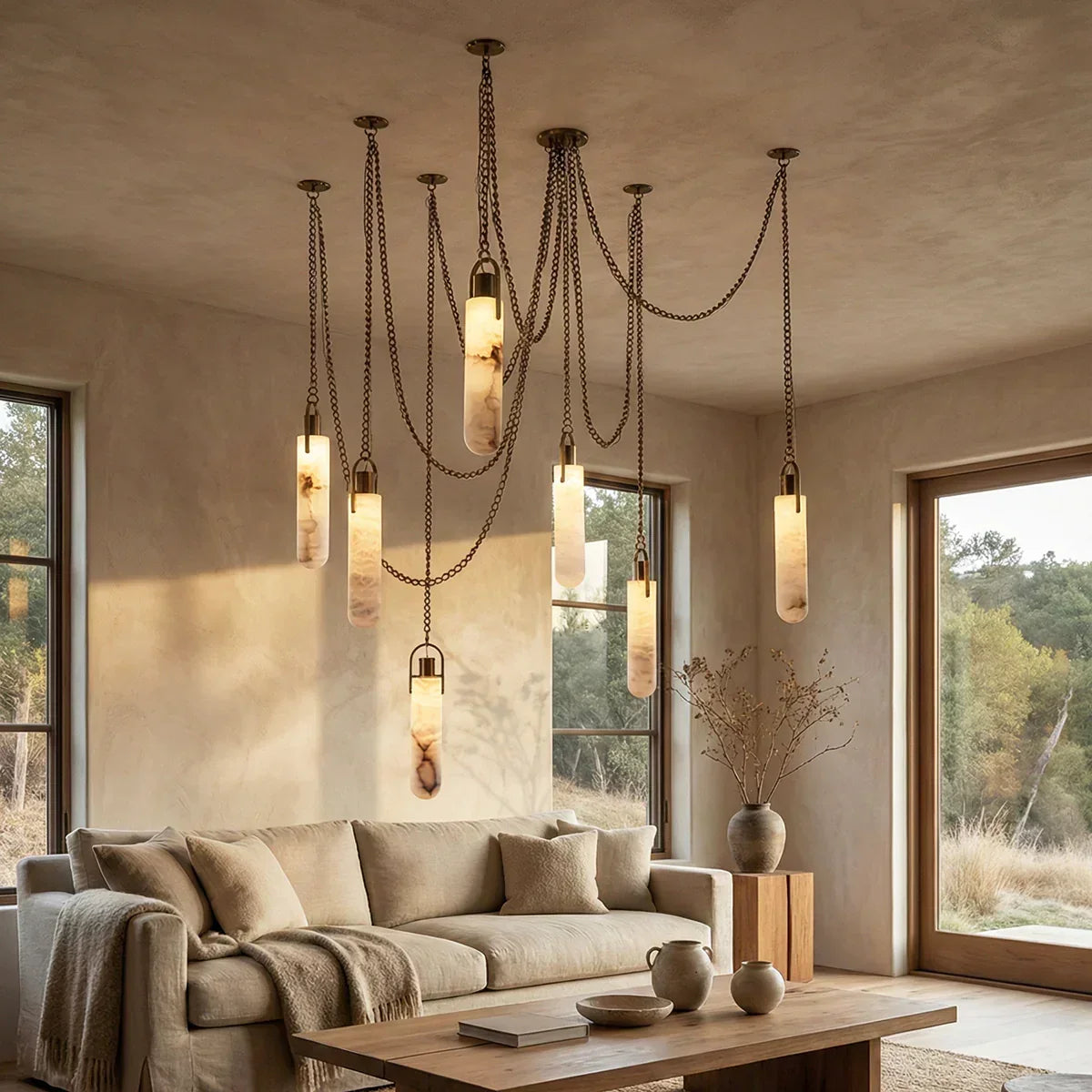 Alabaster Cylindrical Draped Chain Chandelier – Alabaster detail 4