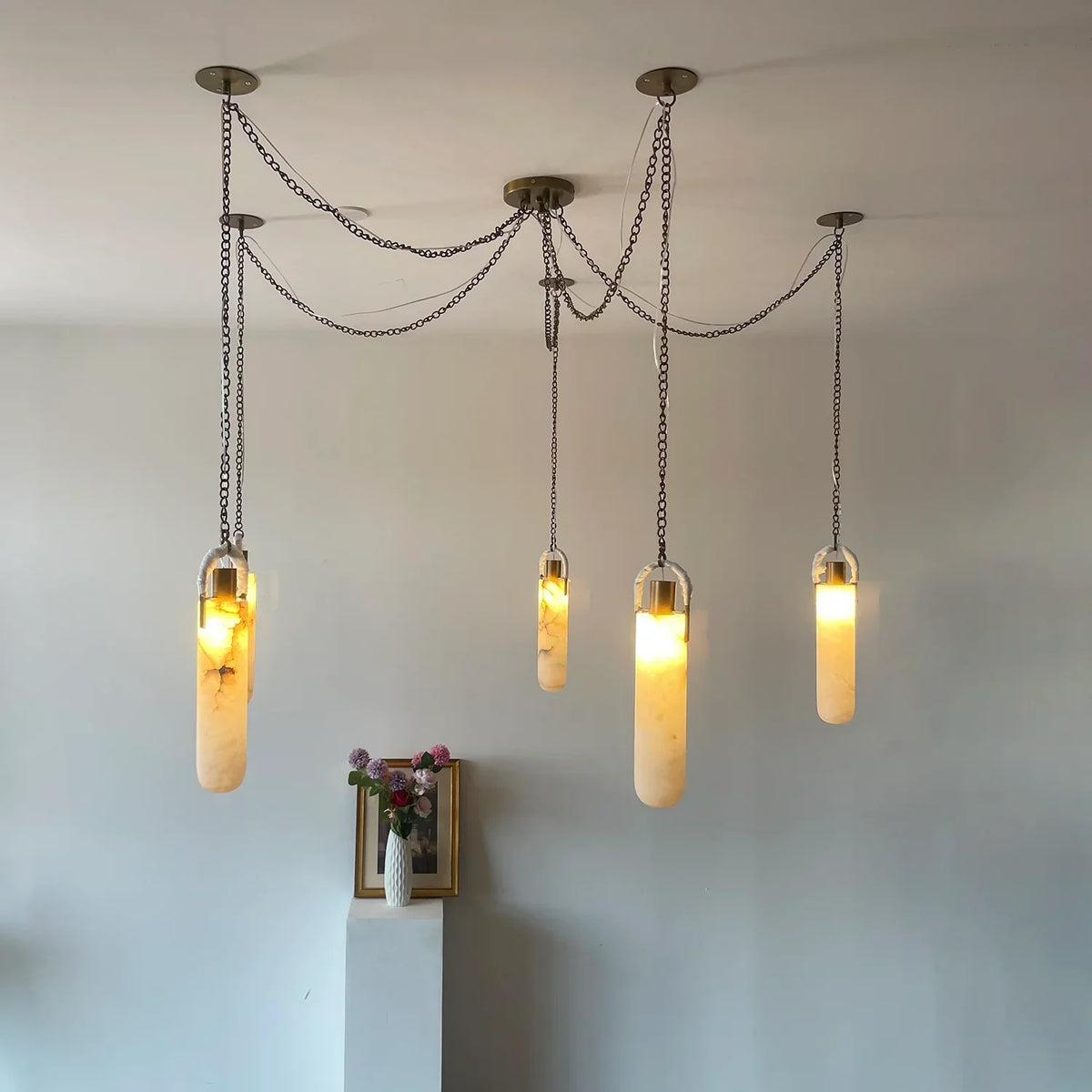 Alabaster Cylindrical Draped Chain Chandelier – Alabaster detail 18
