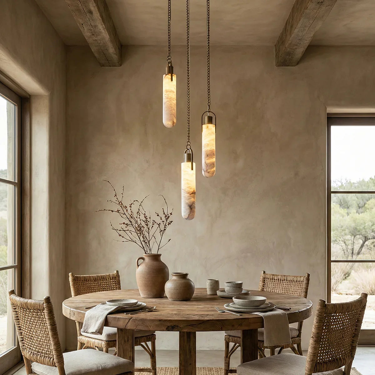 Alabaster Cylindrical Draped Chain Chandelier – Alabaster detail 7