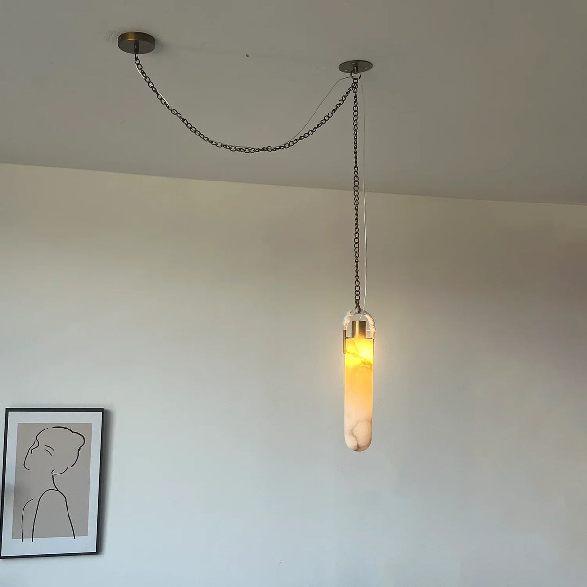 Alabaster Cylindrical Draped Chain Chandelier – Alabaster detail 11