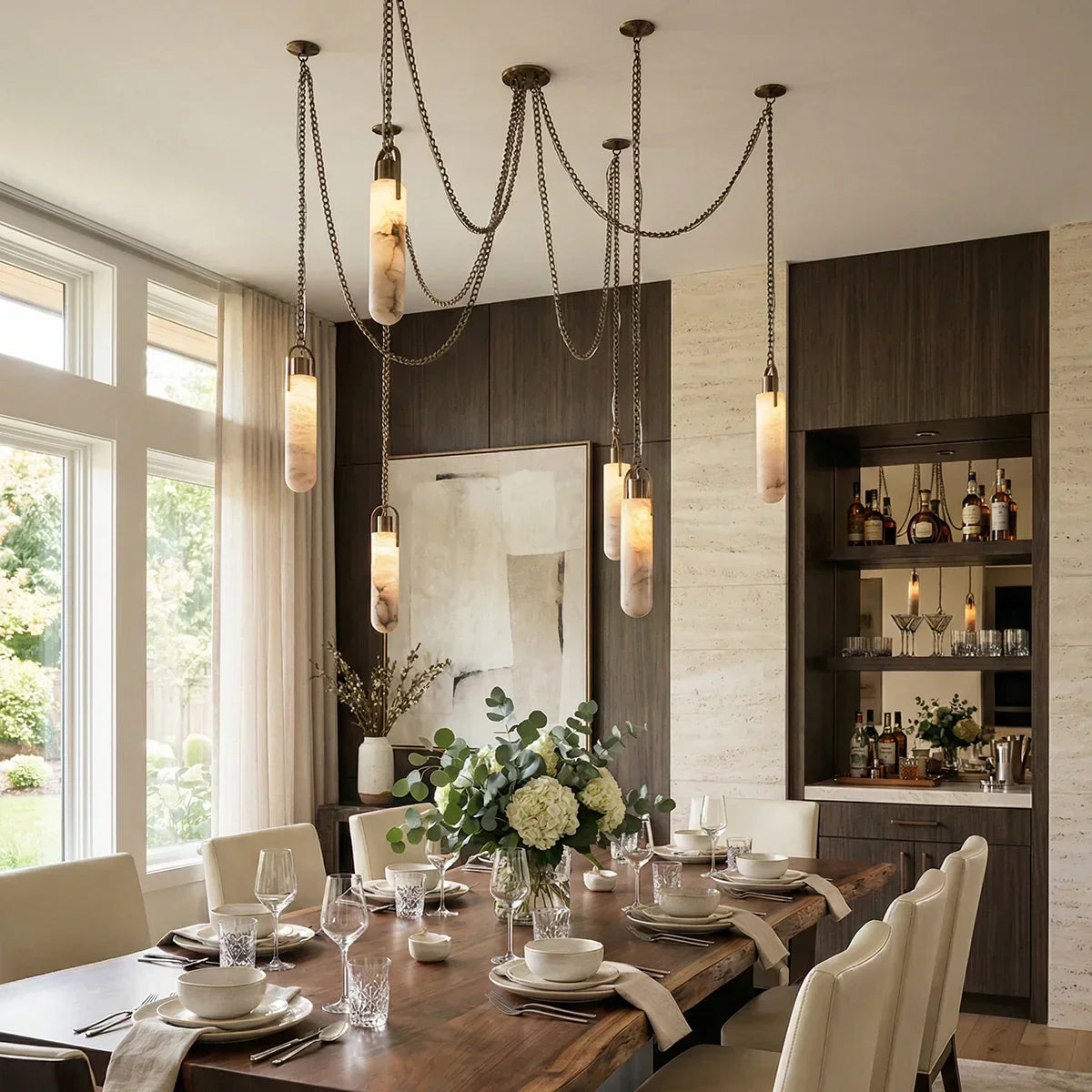 Alabaster Cylindrical Draped Chain Chandelier – Alabaster detail 2